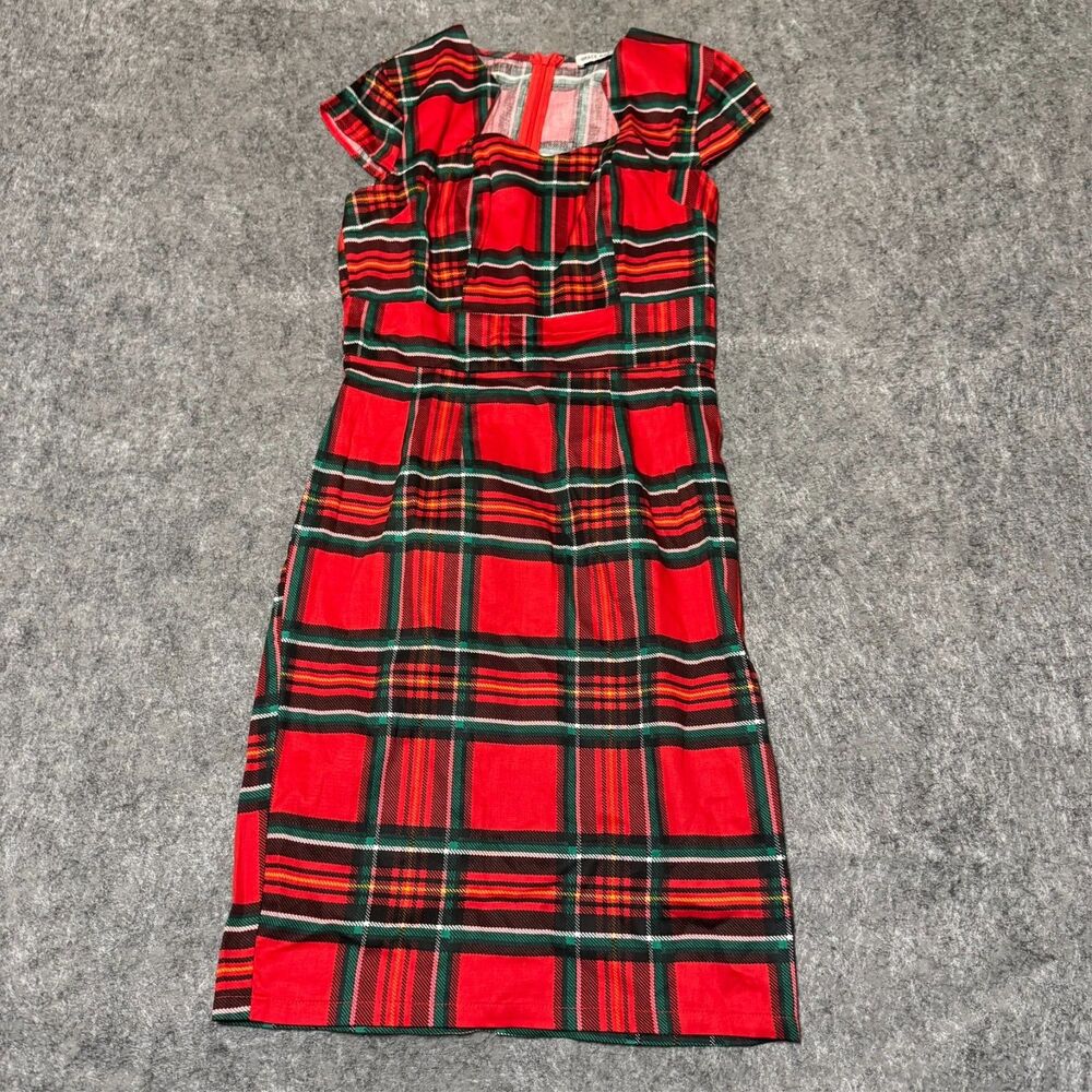 Grace Karen Womens Sheath Dress Size S Red Green Plaid Square Neck